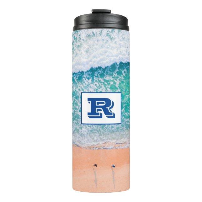 Große, feine blaue Monogramm, Strand-Szene Thermosbecher (Vorderseite)