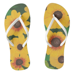 Große, fett gestrichelte gelbe Sonnenblumen Grün Flip Flops
