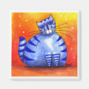 Große fette blaue Katze - quadratischer Magnet