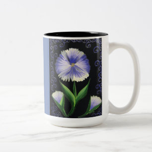 Große fette Blume Filligree Design Blue Coffee Tas Zweifarbige Tasse