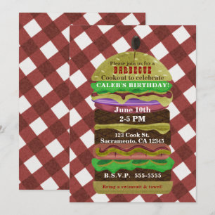Große fettige Hamburger-Sommer-Cookout-Rote Einlad Einladung