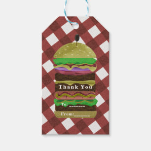 Große fettige Hamburger Sommer Grillfest rote BBQ- Geschenkanhänger