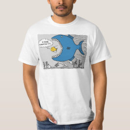 Große Fische, die kurz davor stehen, einen kleiner T-Shirt