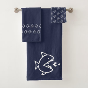 Große Fische kleiner Fisch Ozean Blau Weiß Badhandtuch Set