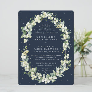 Große formelle Navy-Schneeberry + Eukalyptus-Hochz Einladung
