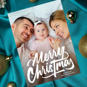 GROSSE FOTOS Merry Christmas in weißer Schrift Feiertagskarte