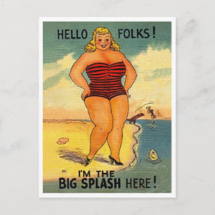 Große Frau am Strand, lustige Vintage Postkarte