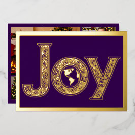 Große Freude mit dem Planeten Erde in Lila, Gold Folien Feiertagskarte