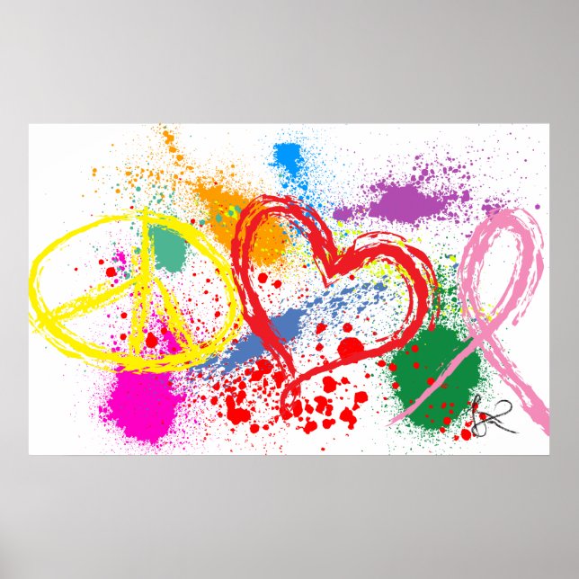 "Große Friedens-Liebe Hope Paint Spritzer Poster (Vorne)
