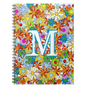 Große, funky Monogram, florale Muster, helle Farbe Notizblock