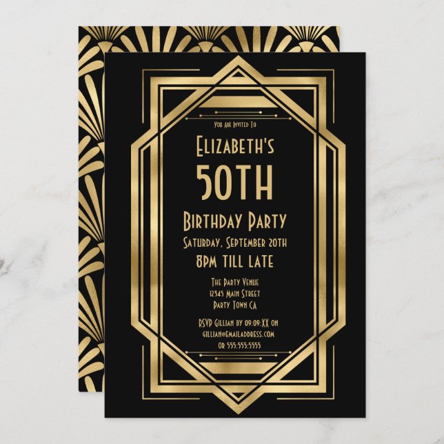 Große Gatsby-Einladungen zum 50. Geburtstag Einladung (Vorne/Hinten)