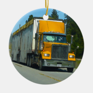 Große Gelbe LKW und Highway Art für LKW-Liebhaber Keramik Ornament