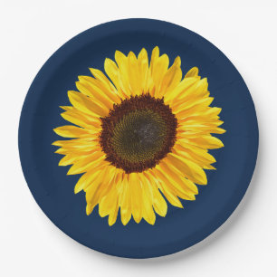 Große gelbe Sonnenblume auf Navy Blue Background Pappteller