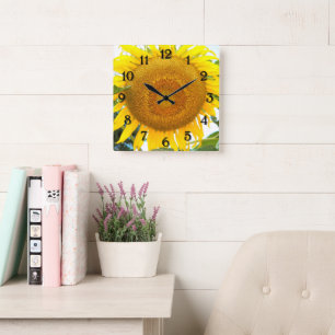 Große gelbe Sonnenblume Quadratische Wanduhr