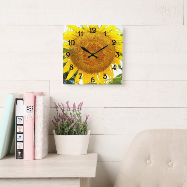 Große gelbe Sonnenblume Quadratische Wanduhr (Lesesaal)