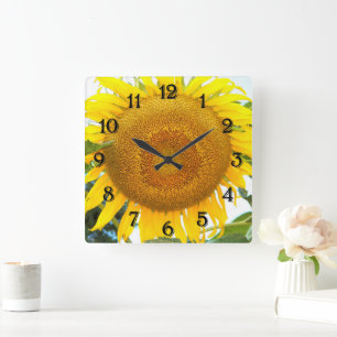 Große gelbe Sonnenblume Quadratische Wanduhr