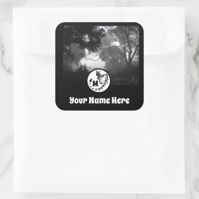 Große Gepunktete Genet Silhouette Monogram Foto Quadratischer Aufkleber (Tasche)