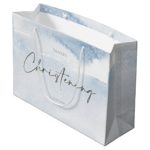 Große Geschenktasche 'Blue Watercolor Boy Christen Geschenktüte