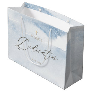 Große Geschenktasche 'Blue Watercolor Boy Dedicati Geschenktüte
