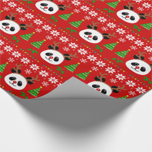 Große Gesichts-Panda-Cartoon-Weihnachtsgeweihe Geschenkpapier