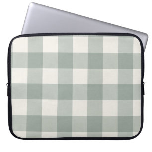 Große Gingham-Karo karierte, hellgrüne Salbei Laptopschutzhülle