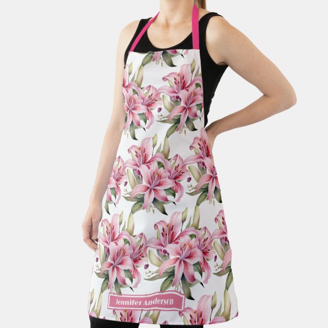 Große Girl Pink Stargazer Lily Floral Schürze (InSitu)