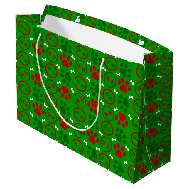 Große, glänzende grüne Weihnachtsgeschenktasche Große Geschenktüte (Rückseite Schrägansicht)