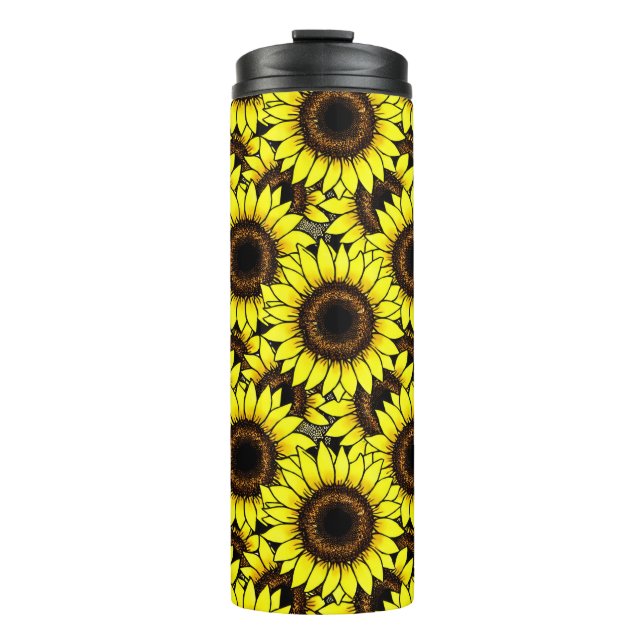 Große goldgelbe Sonnenblumen Thermosbecher (Vorderseite)
