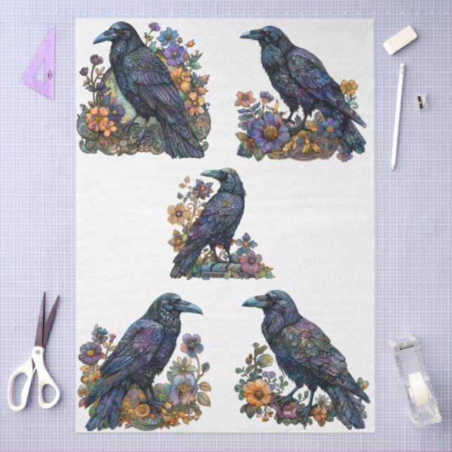 Große gotische, florale Ravens Decoupage Seidenpapier (Basteln)