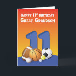 Große Grandson 11. Geburtstagssportbälle Karte<br><div class="desc">Bringen Sie Ihrem geliebten Urenkel Freude an seinem Geburtstag. Die sportliche Liebe,  die er ist,  wird sicher,  definitiv und zweifellos Liebe dieser Sport-Bälle Karten,  um ihm einen glücklichen 11. Geburtstag zu begrüßen.</div>