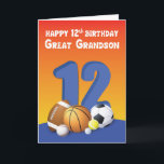 Große Grandson 12. Geburtstag Sportbälle Karte<br><div class="desc">Verschwende keine Zeit mehr bei der Suche nach der besten Karte,  um einen Sportbegeisterten Urenkel zu geben. Das ist die sportbezogene Karte,  die Sie brauchen,  um ihm einen glücklichen 12. Geburtstag Gruß und Wünsche zu schießen.</div>