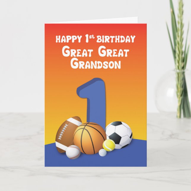 Große Grandson 1. Geburtstag Sportbälle Karte (Vorderseite)