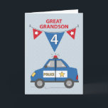 Große Grandson 4. Geburtstag Blue Police Car Karte<br><div class="desc">Dies könnte einfach die perfekte Karte sein,  um einem Urenkel bei der Feier seines 4. Geburtstages zu schenken. Wenn er die Polizei als Helden sieht,  wird er sicherlich geehrt werden,  diese rote,  weiße und blaue Polizeikarte zu erhalten.</div>