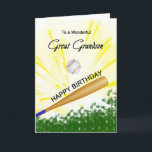 Große Grandson Baseball Geburtstagskarte Karte<br><div class="desc">Geben Sie Ihrem Baseball liebenden Urenkel eine Baseball- und Fledermauskarte mit einem explosiven Baseballthema! Ein Baseball und Fledermaus mit den Worten "An einen wunderbaren Urenkel".</div>