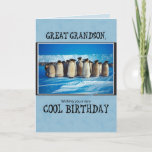 Große Grandson Birthday, Pinguine Karte<br><div class="desc">Eine großartige Geburtstagskarte für einen Großen Enkel. Diese niedlichen Pinguine sind bestrebt,  einem ganz besonderen Naturliebhaber einen coolen Tag zu wünschen.</div>