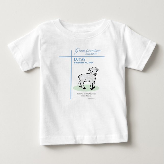 Große Grandson Taufe Blaues Lamm Personalisiert Baby T-shirt (Vorderseite)