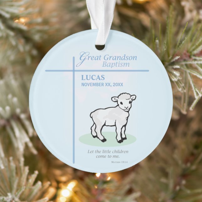Große Grandson Taufe Blaues Lamm Personalisiert Ornament (Baum)