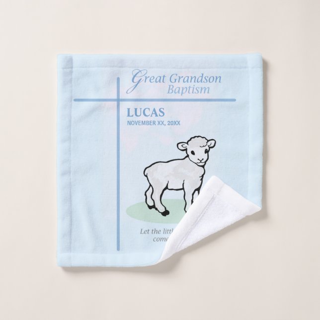 Große Grandson Taufe Blaues Lamm Personalisiert Waschlappen (Waschlappen)