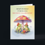 Große Grandson zum Geburtstag Niedliche Frösche un Karte<br><div class="desc">Feiern Sie den Geburtstag Ihres Urenkelns mit dieser einzigartig charmanten Grußkarte. Liebliche Frösche,  die auf und unter Pilzen stehen,  schaffen eine skurrile Szene und vermitteln Wünsche für einen Tag voller Freude,  Lachen und unvergesslichen Abenteuern. Gut für jedes Alter.</div>