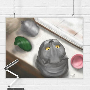 Große graue Katze. С gemütliches Bild. Leinwanddruck