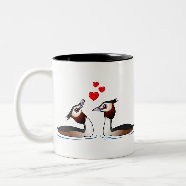 Große Grebes mit Haube in der Liebe Zweifarbige Tasse (Links)