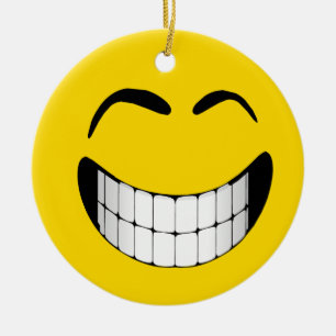 GROSSE GRINSEN-GESICHTS-VERZIERUNG KERAMIKORNAMENT