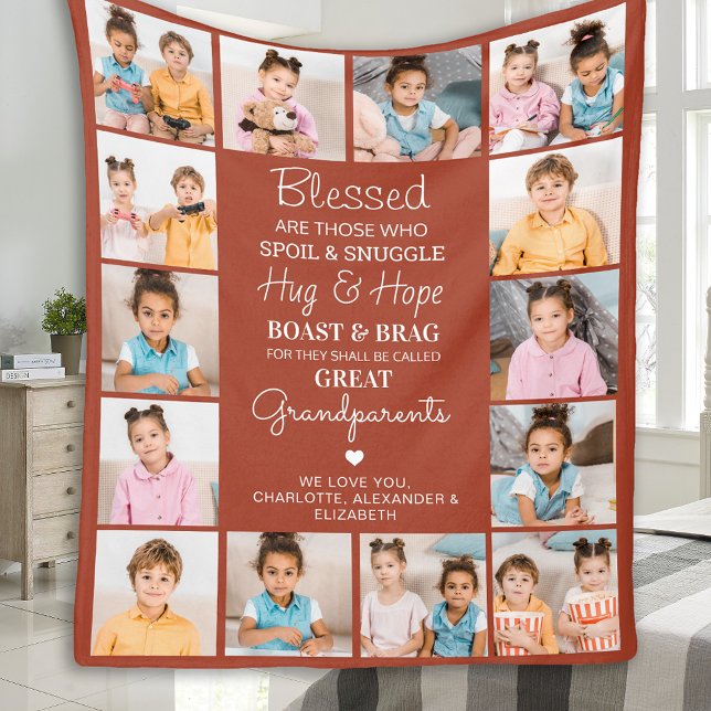 Große Großeltern Custom Terracotta FotoCollage Fleecedecke (Von Creator hochgeladen)