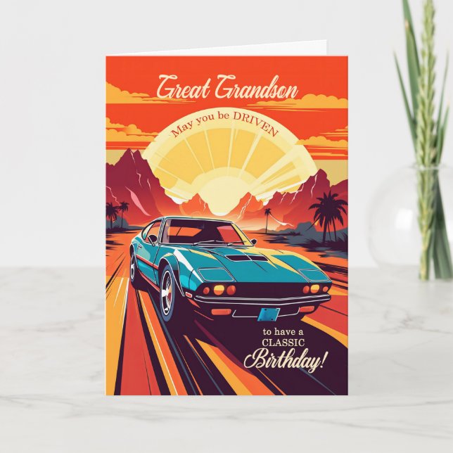 Große Großmutter Birthday Car Retro 70er Thema Karte (Vorderseite)