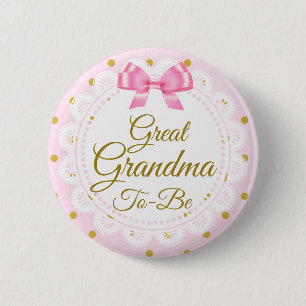 Große Großmutter, zum Babyparty-Rosa u. Goldknopf Button