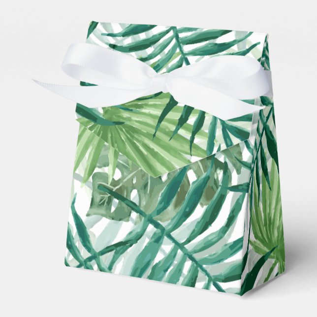 Große grüne Fernpalme und tropische Monstera-Pflan Geschenkschachtel (Vorderseite)
