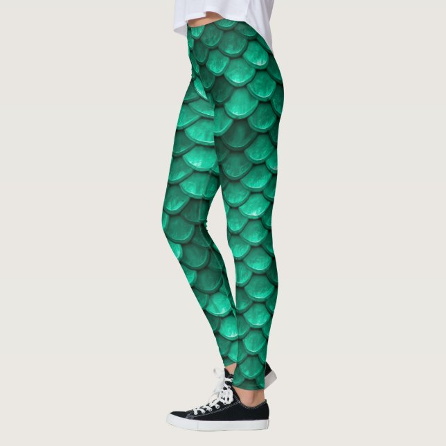 Große grüne Meerjungenskala Leggings (Links)
