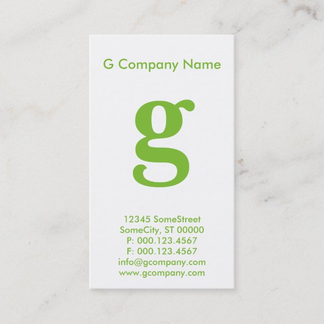 große grüne Monografie Visitenkarte (Vorderseite)