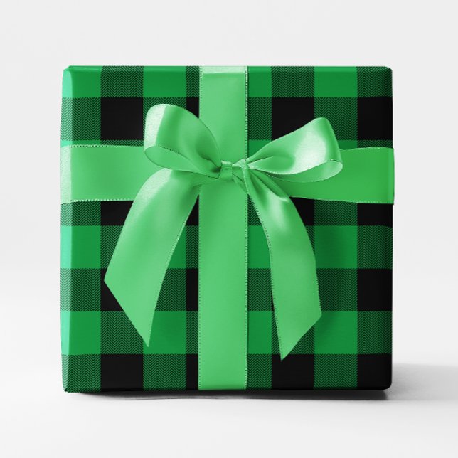 Große grüne und Zickzack Buffalo Kariert Geschenkpapier (Large Green and Black Chevron Buffalo Plaid Wrapping Paper)