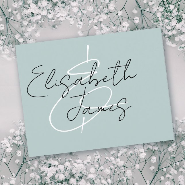 Größe grüner Skriptnamen Minimale Hochzeitvorlage Postkarte (Von Creator hochgeladen)